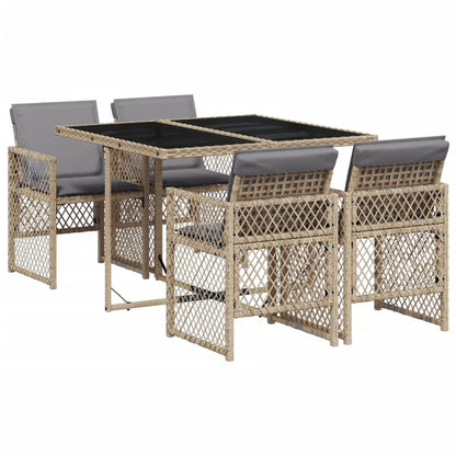 5-tlg. Garten-Essgruppe mit Kissen Beige Poly Rattan