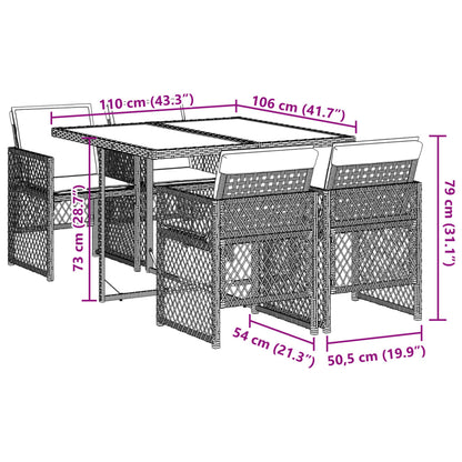 5-tlg. Garten-Essgruppe mit Kissen Beige Poly Rattan