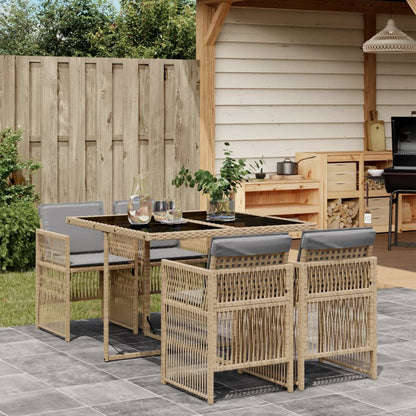 5-tlg. Garten-Essgruppe mit Kissen Beigemischung Poly Rattan