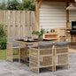 5-tlg. Garten-Essgruppe mit Kissen Beigemischung Poly Rattan