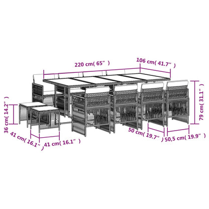 13-tlg. Garten-Essgruppe mit Kissen Beigemischung Poly Rattan