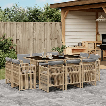 11-tlg. Garten-Essgruppe mit Kissen Beigemischung Poly Rattan