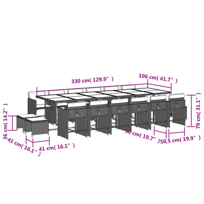 17-tlg. Garten-Essgruppe mit Kissen Beigemischung Poly Rattan