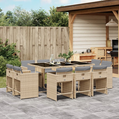 11-tlg. Garten-Essgruppe mit Kissen Beigemischung Poly Rattan