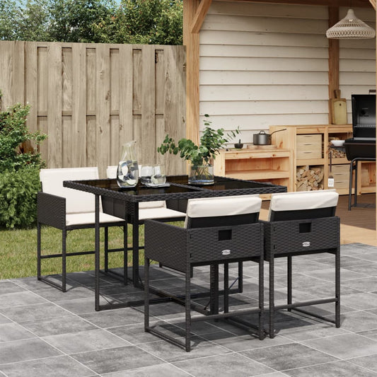 5-tlg. Garten-Essgruppe mit Kissen Schwarz Poly Rattan