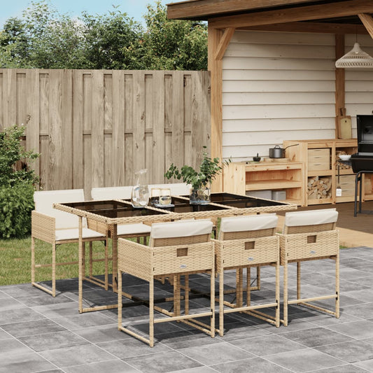 7-tlg. Garten-Essgruppe mit Kissen Beige Poly Rattan