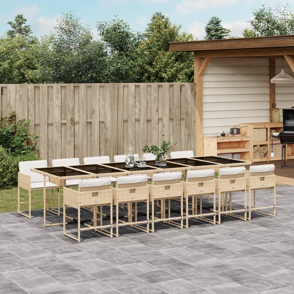 13-tlg. Garten-Essgruppe mit Kissen Beige Poly Rattan