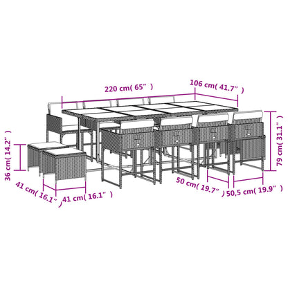 13-tlg. Garten-Essgruppe mit Kissen Braun Poly Rattan