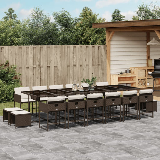 17-tlg. Garten-Essgruppe mit Kissen Braun Poly Rattan