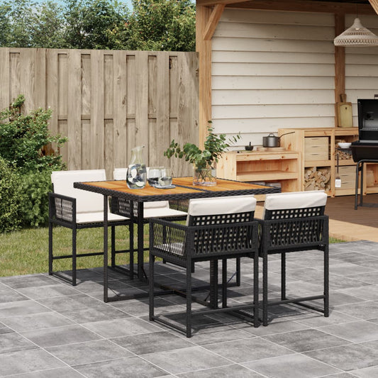 5-tlg. Garten-Essgruppe mit Kissen Schwarz Poly Rattan