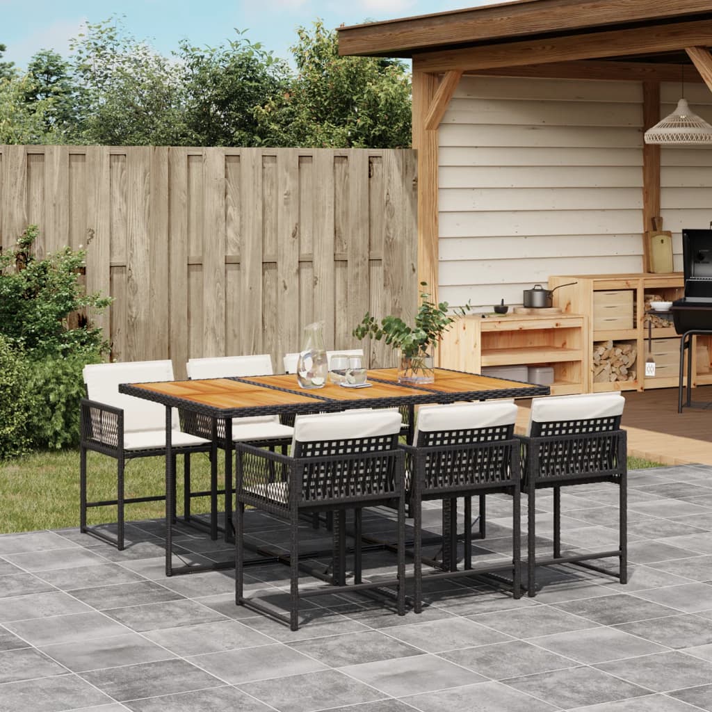 7-tlg. Garten-Essgruppe mit Kissen Schwarz Poly Rattan