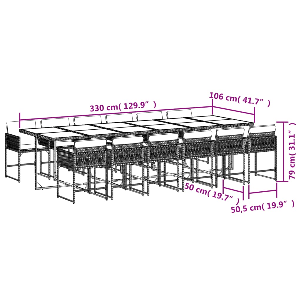 13-tlg. Garten-Essgruppe mit Kissen Schwarz Poly Rattan