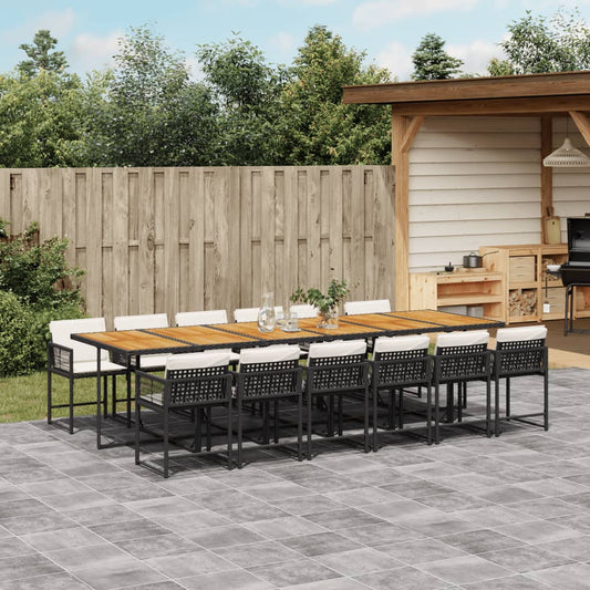 13-tlg. Garten-Essgruppe mit Kissen Schwarz Poly Rattan