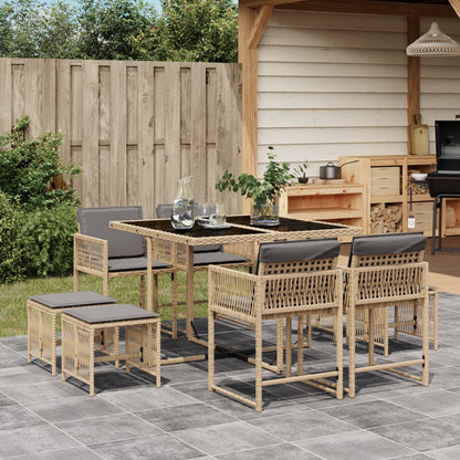 9-tlg. Garten-Essgruppe mit Kissen Beigemischung Poly Rattan