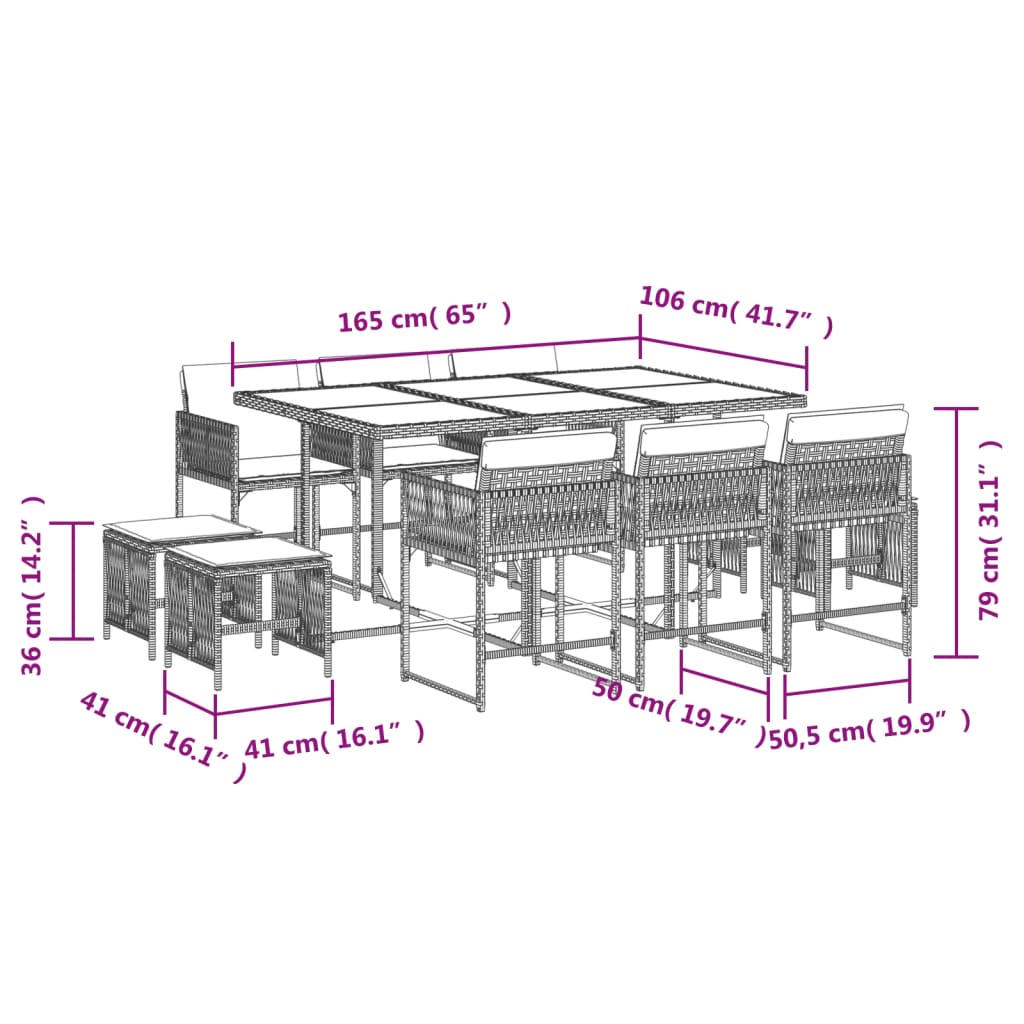 11-tlg. Garten-Essgruppe mit Kissen Beigemischung Poly Rattan