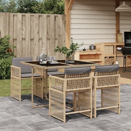 5-tlg. Garten-Essgruppe mit Kissen Beigemischung Poly Rattan