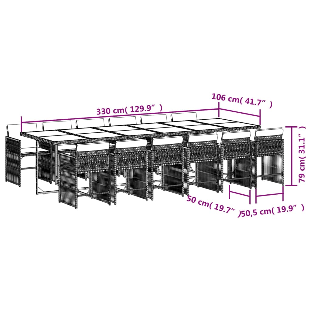 13-tlg. Garten-Essgruppe mit Kissen Beigemischung Poly Rattan