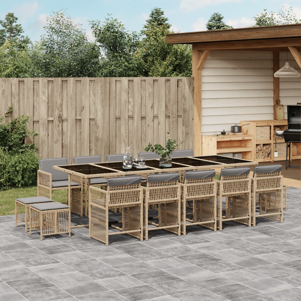 15-tlg. Garten-Essgruppe mit Kissen Beigemischung Poly Rattan