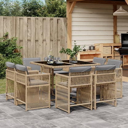 9-tlg. Garten-Essgruppe mit Kissen Beigemischung Poly Rattan