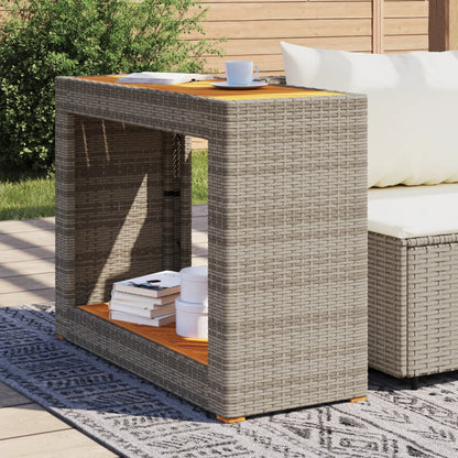 Garten-Beistelltisch mit Holzplatte Grau Poly Rattan