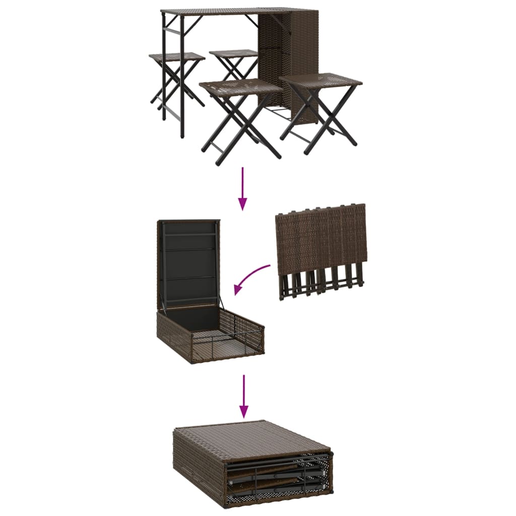 5-tlg. Garten-Essgruppe Klappbar Braun Poly Rattan