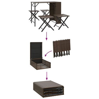 5-tlg. Garten-Essgruppe Klappbar Braun Poly Rattan