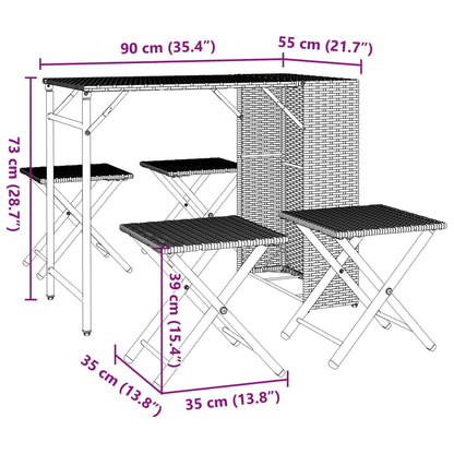 5-tlg. Garten-Essgruppe Klappbar Braun Poly Rattan