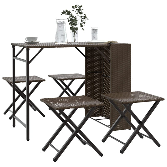 5-tlg. Garten-Essgruppe Klappbar Braun Poly Rattan