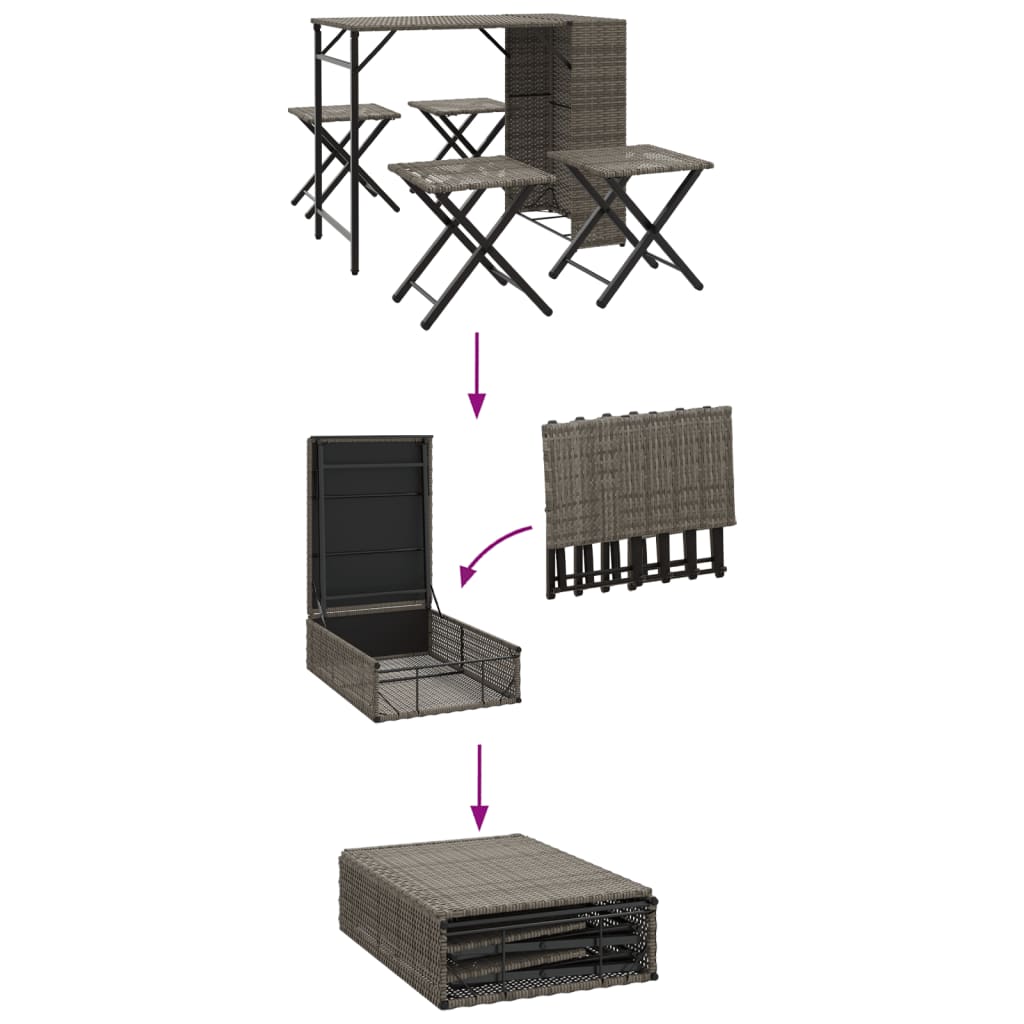 5-tlg. Garten-Essgruppe Klappbar Grau Poly Rattan