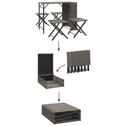 5-tlg. Garten-Essgruppe Klappbar Grau Poly Rattan