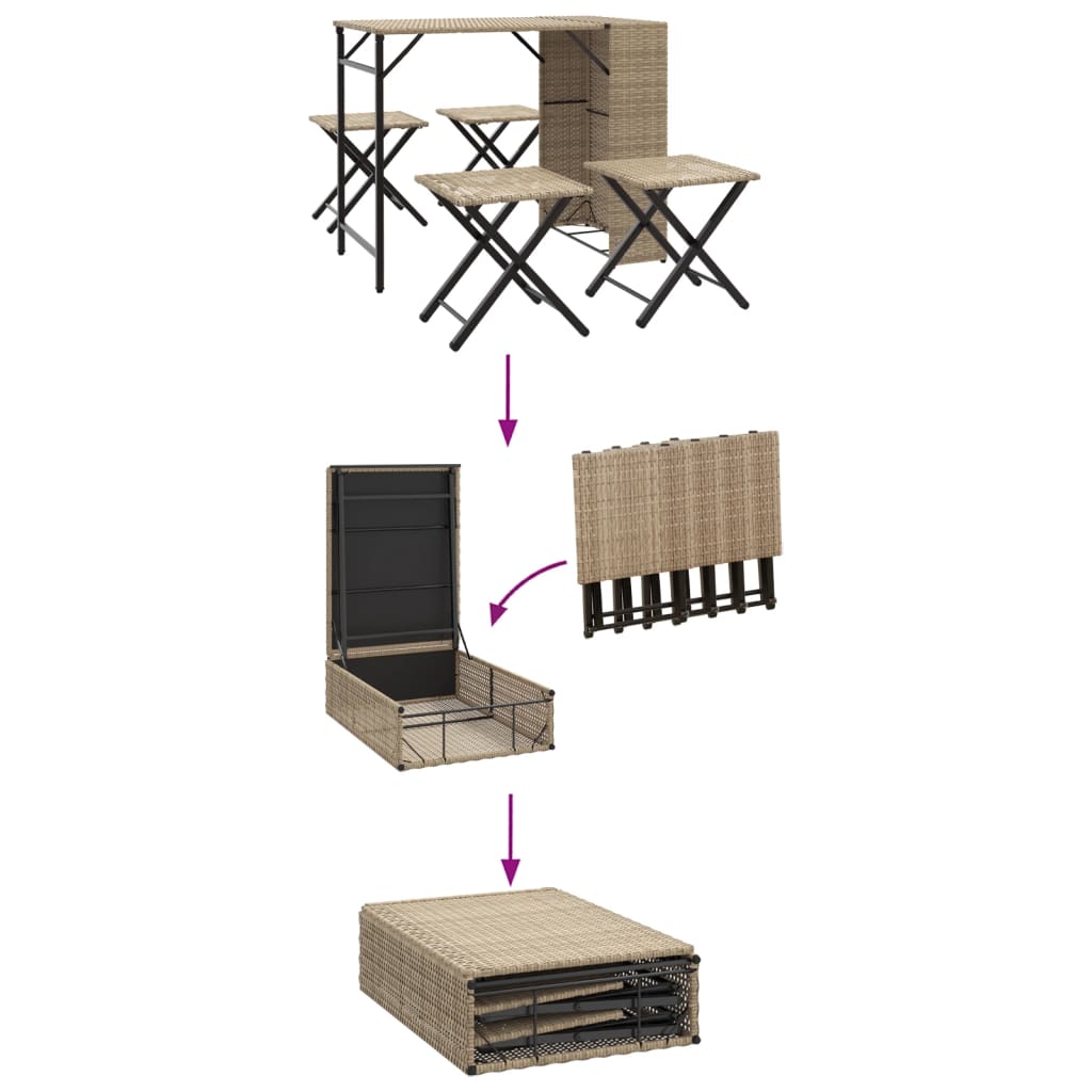 5-tlg. Garten-Essgruppe Klappbar Beige Poly Rattan