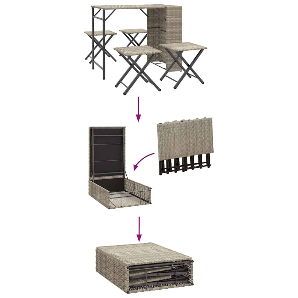 5-tlg. Garten-Essgruppe Klappbar Hellgrau Poly Rattan