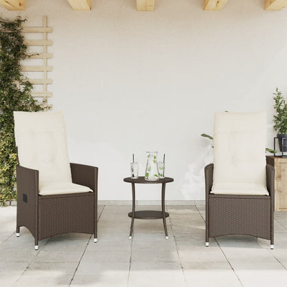 3-tlg. Bistro-Set mit Kissen Braun Poly Rattan