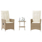 3-tlg. Bistro-Set mit Kissen Beige Poly Rattan