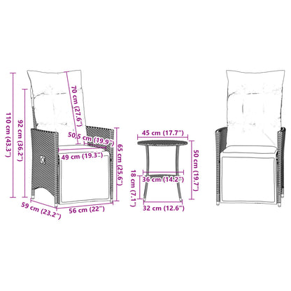 3-tlg. Bistro-Set mit Kissen Schwarz Poly Rattan