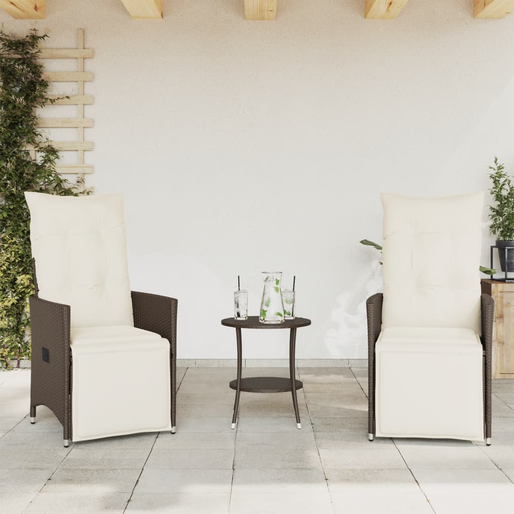 3-tlg. Bistro-Set mit Kissen Braun Poly Rattan