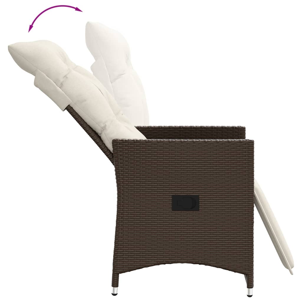 3-tlg. Bistro-Set mit Kissen Braun Poly Rattan