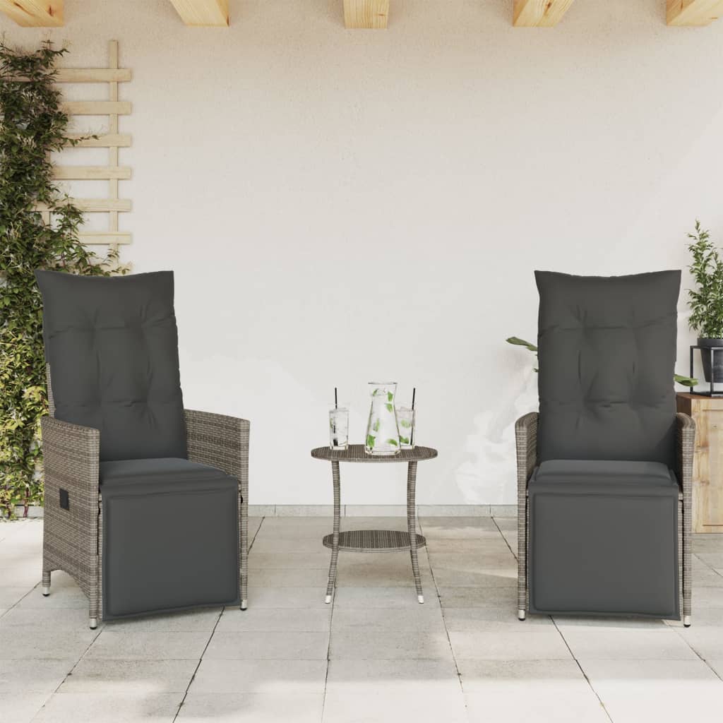 3-tlg. Bistro-Set mit Kissen Grau Poly Rattan