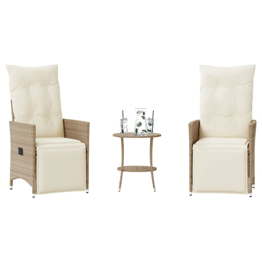 3-tlg. Bistro-Set mit Kissen Beige Poly Rattan