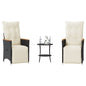 3-tlg. Bistro-Set mit Kissen Schwarz Poly Rattan