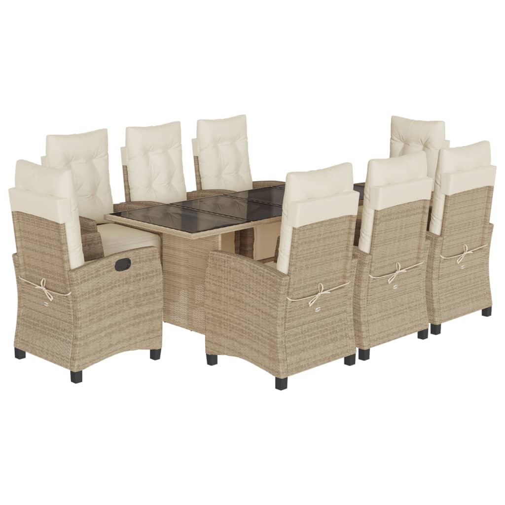 9-tlg. Garten-Essgruppe mit Kissen Beige Poly Rattan