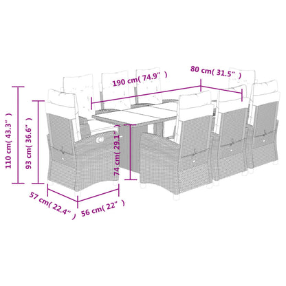 9-tlg. Garten-Essgruppe mit Kissen Beigemischung Poly Rattan