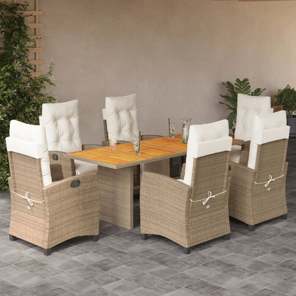 7-tlg. Garten-Essgruppe mit Kissen Beige Poly Rattan