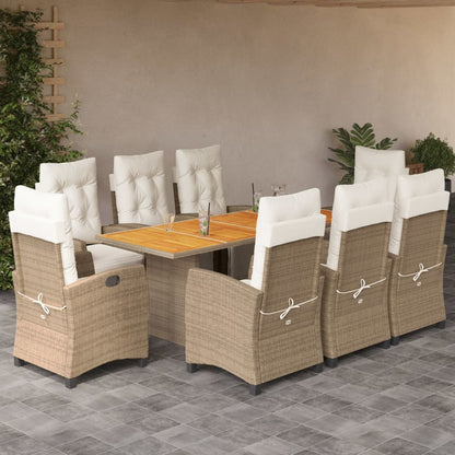 9-tlg. Garten-Essgruppe mit Kissen Beige Poly Rattan