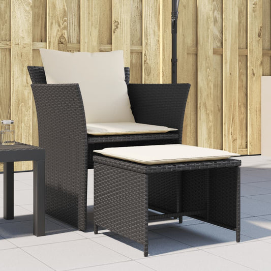 Gartenstuhl mit Fußhocker Schwarz Poly Rattan