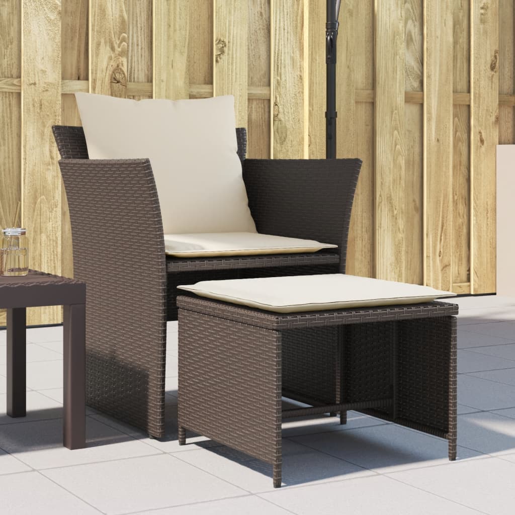 Gartenstuhl mit Fußhocker Braun Poly Rattan