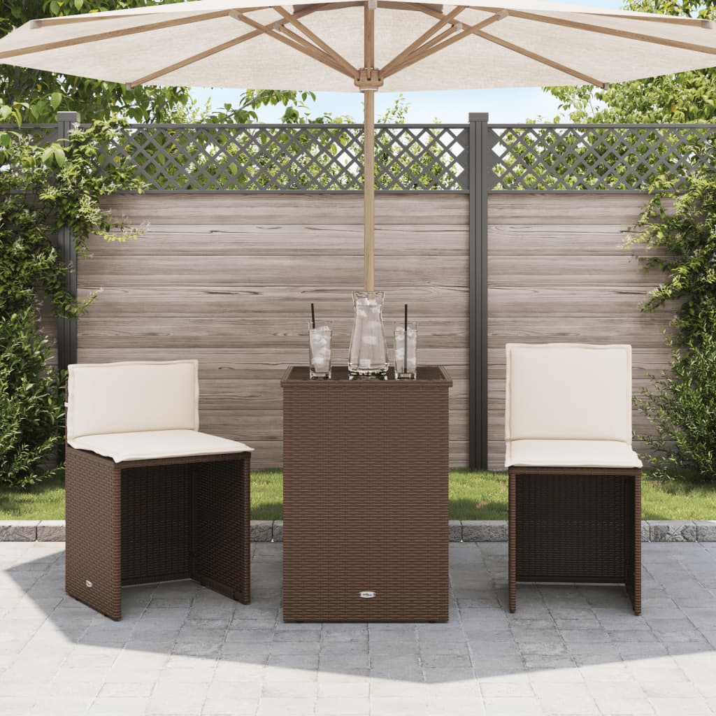 3-tlg. Bistro-Set mit Kissen Braun Poly Rattan