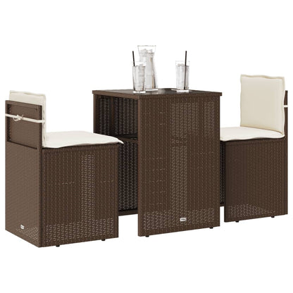 3-tlg. Bistro-Set mit Kissen Braun Poly Rattan