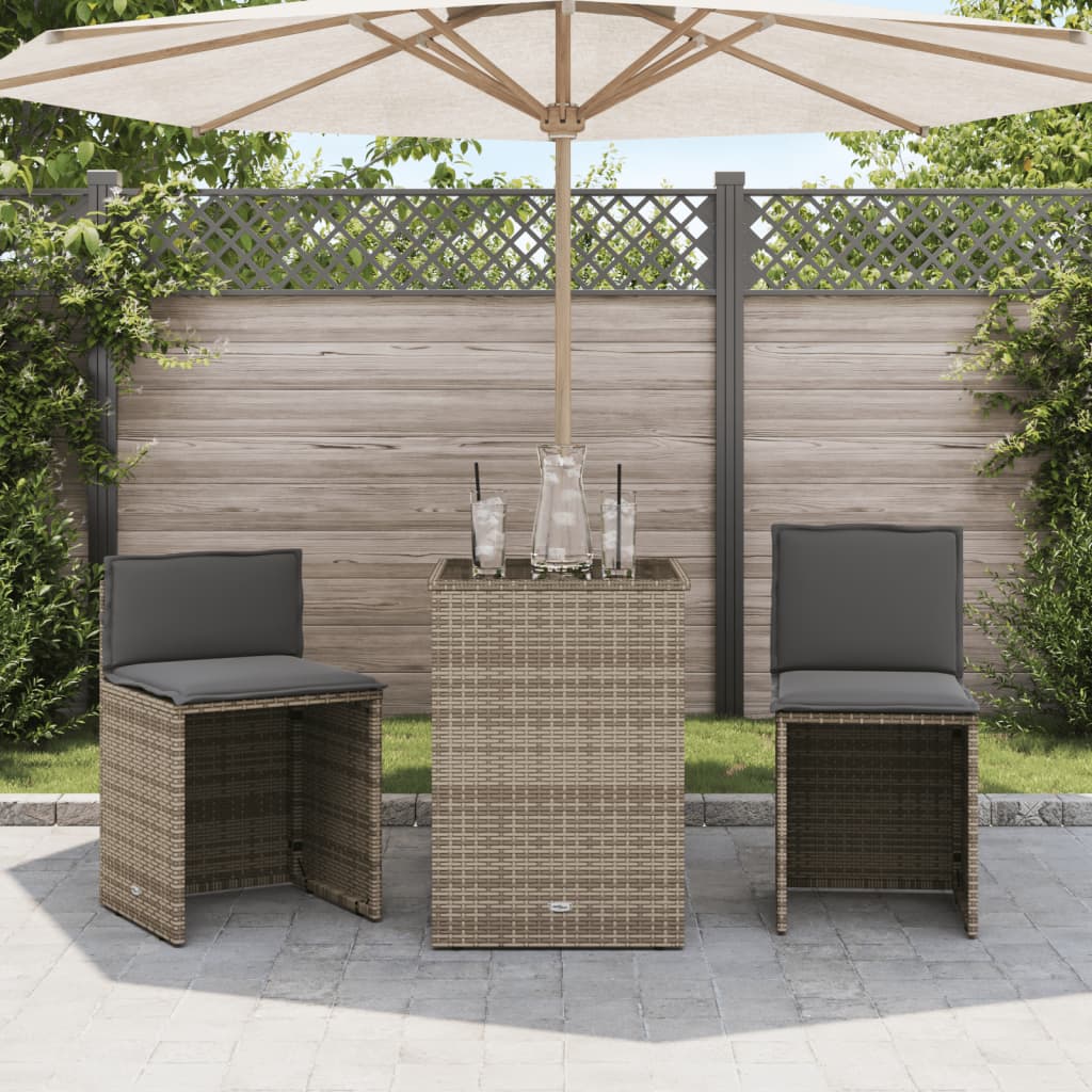 3-tlg. Bistro-Set mit Kissen Beige Poly Rattan