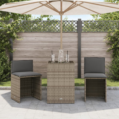 3-tlg. Bistro-Set mit Kissen Beige Poly Rattan